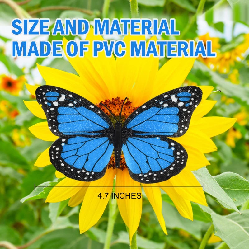 AQUEENLY Monarch Butterfly Decoration 4.72'' Blue Butterflies for Crafts Premium Fake Butterflies Wall Decor for Room, Home, Wedding, Party (12 Pcs) - Image 4